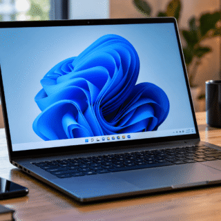 Ноутбук із Windows 11 на робочому столі