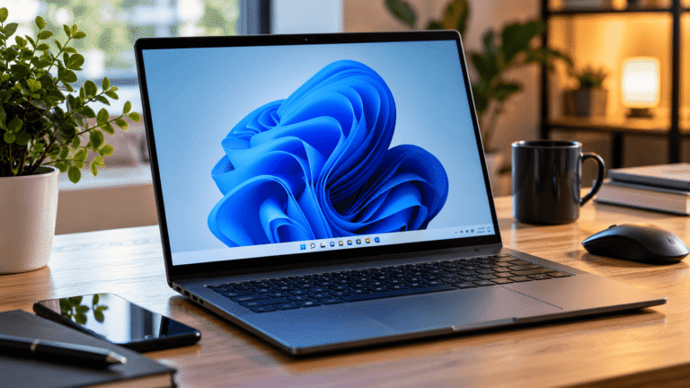 Ноутбук із Windows 11 на робочому столі